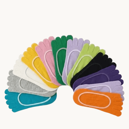 Breathable cotton five-finger no-show toe socks, mixed colors (multicolor)