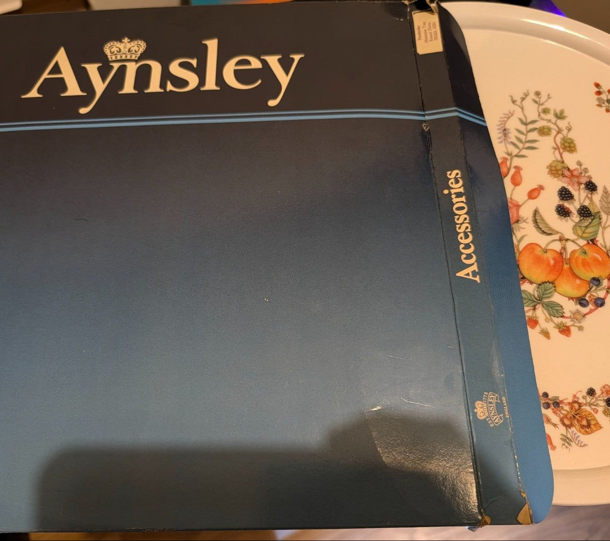 Aynsley boxed melamine serving tray with round fruit-and-floral design