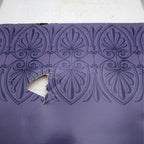 Purple patterned presentation box with cut-out window for Wedgwood Christmas plate
