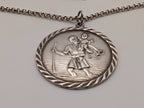 Silver St Christopher medal pendant on box chain necklace