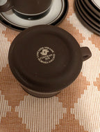Bottom of brown stoneware jug with Lancaster Vitramic and Hornsea Contrast marks