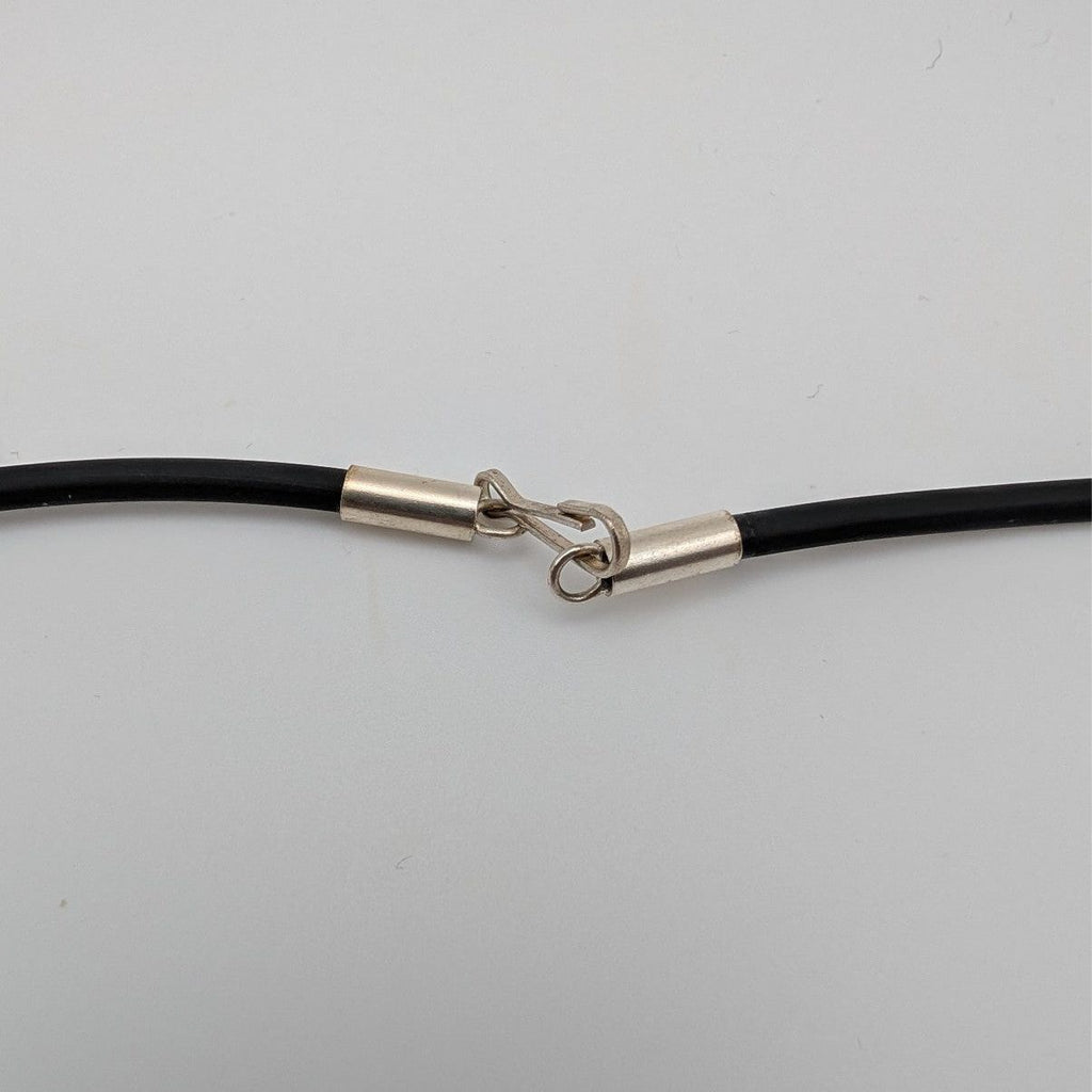 Black cord choker necklace with silver clasp and connector ring