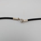 Black cord choker necklace with silver clasp and connector ring