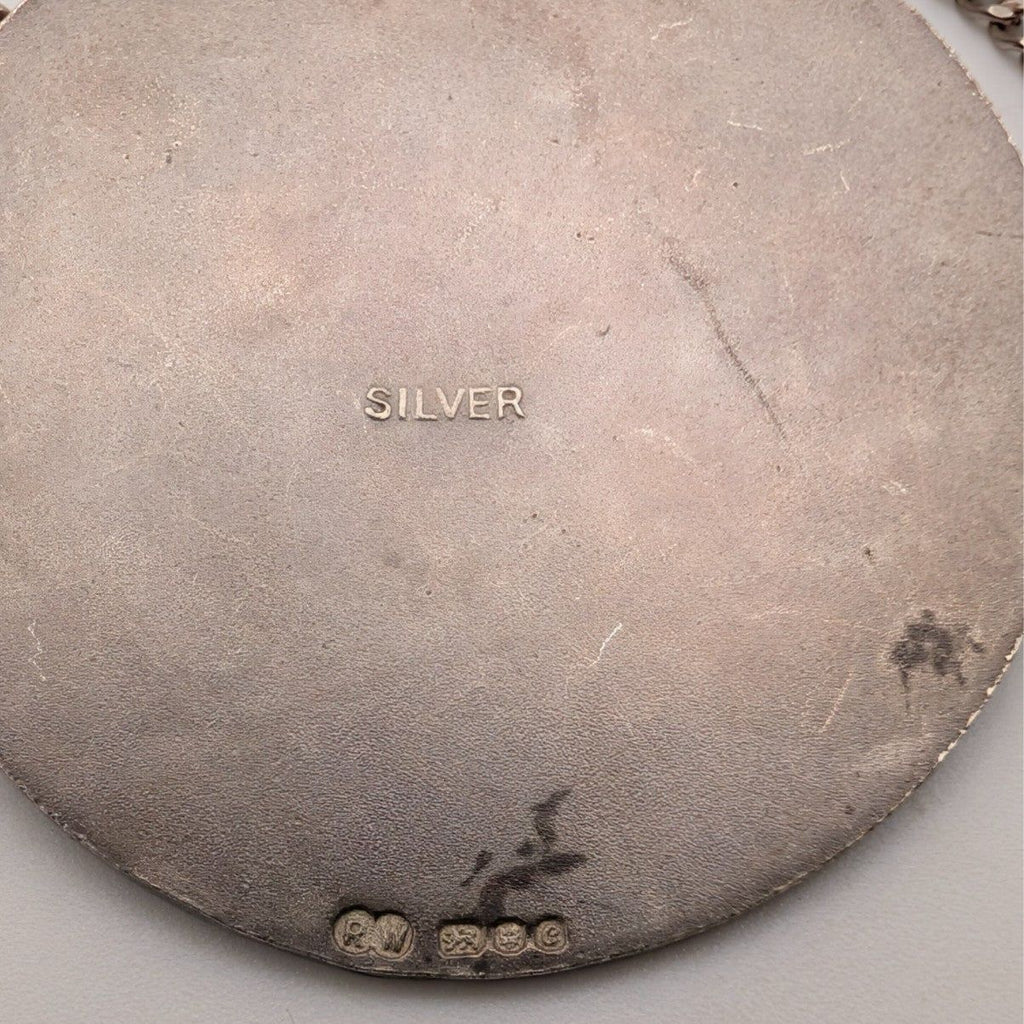 Sterling silver round pendant back, 'SILVER' text centered