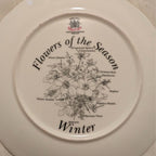 Royal Kent Winter collector plate back, floral line art and season text
