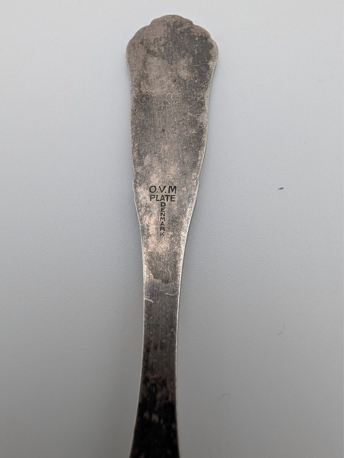 Silver-plated spoon back with stamped OVM Denmark markings