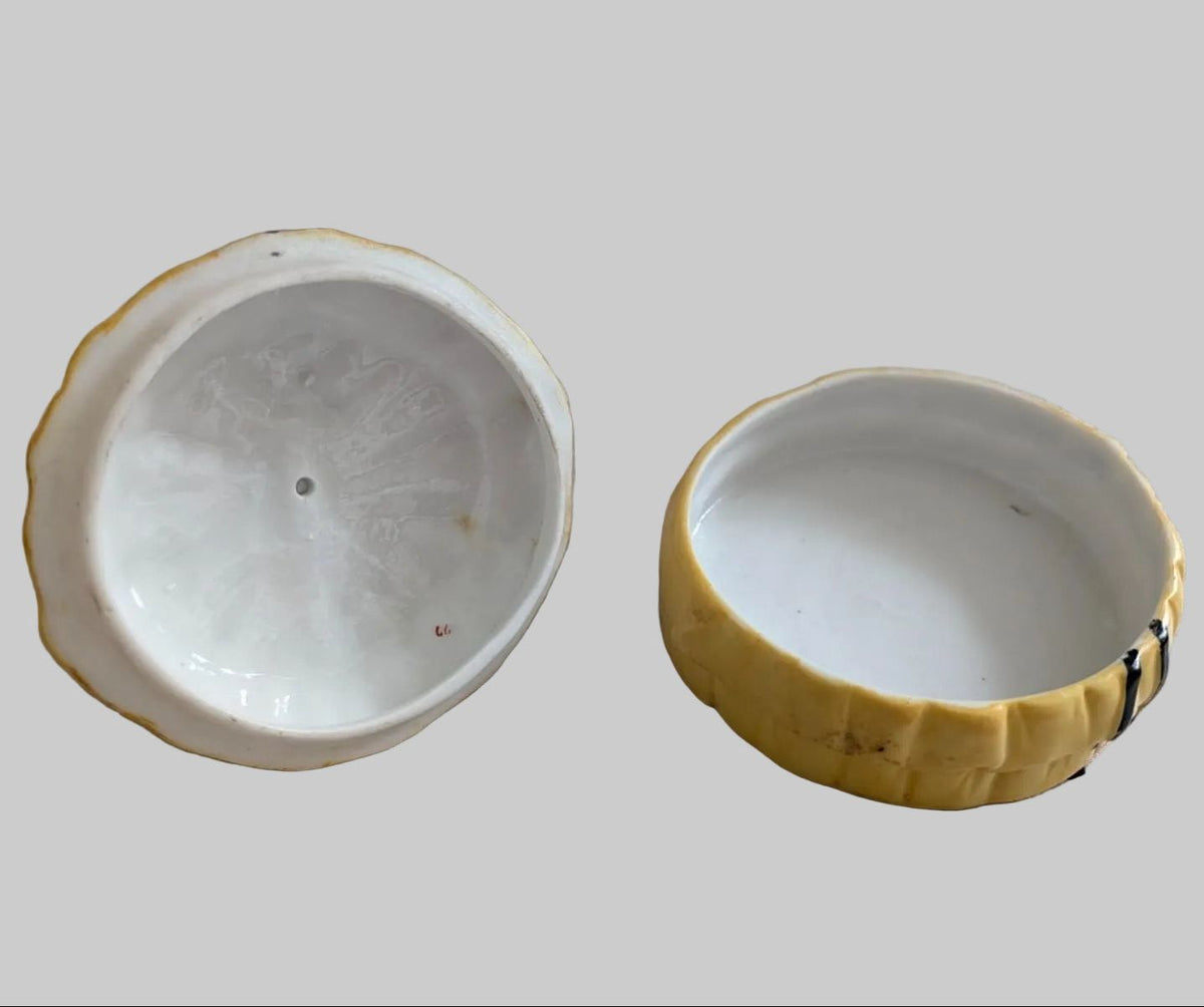 Porcelain trinket box base and interior with oval opening and white glazed finish