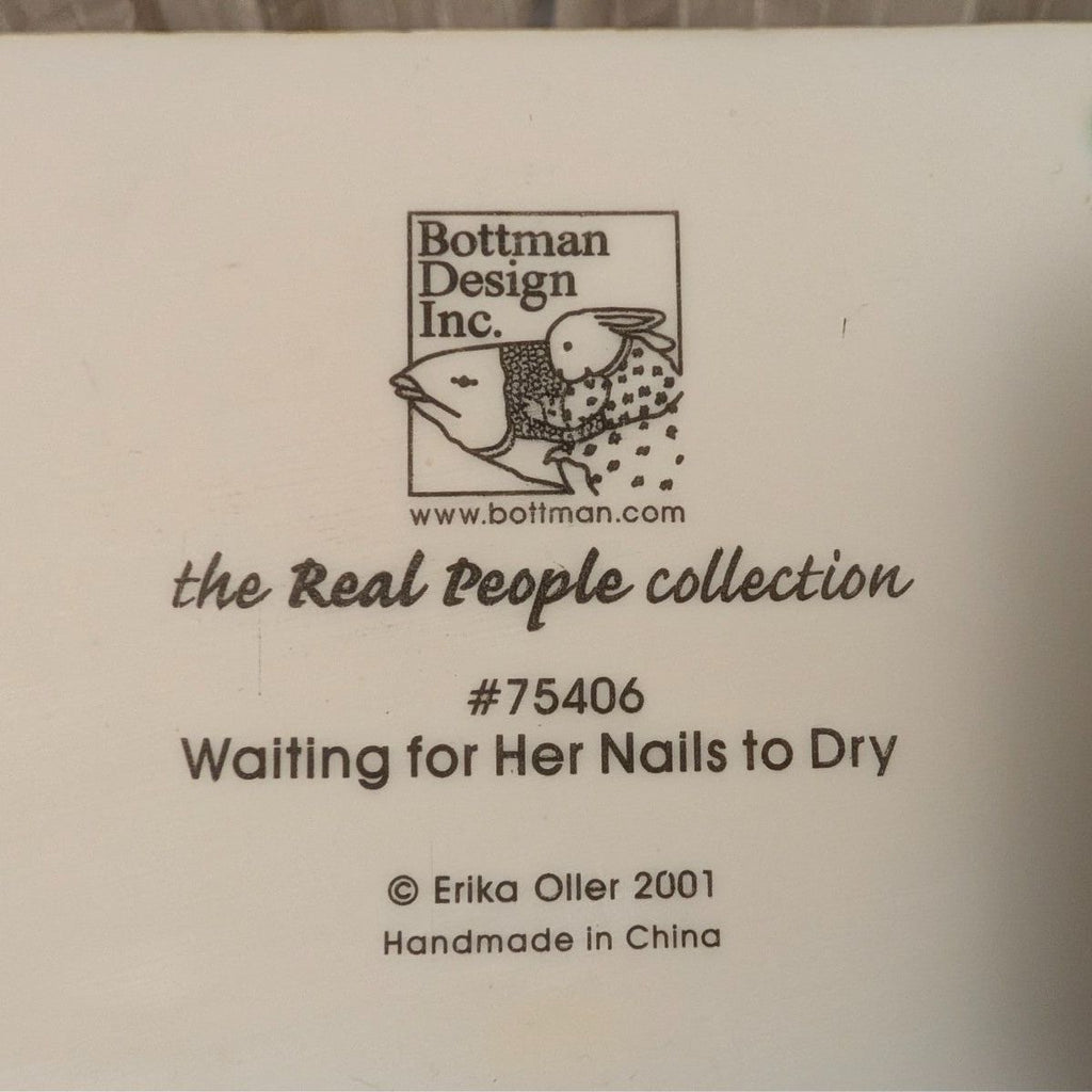 Bottman Design figurine label card: Waiting for Her Nails to Dry, #75406