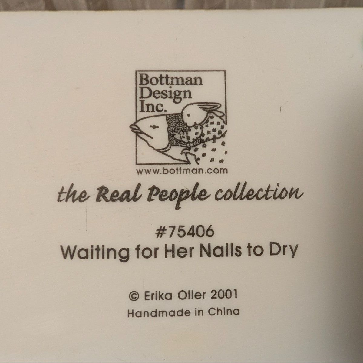 Bottman Design figurine label card: Waiting for Her Nails to Dry, #75406