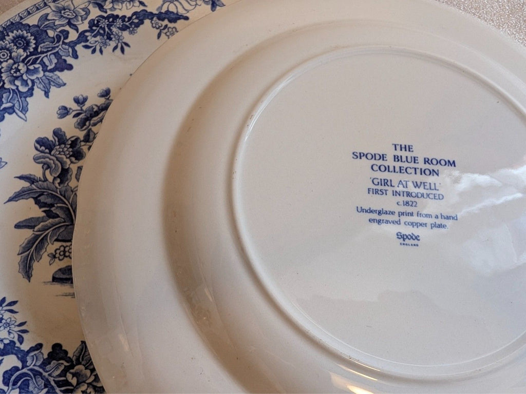 Spode Blue Room Collection dinner plate underside with printed greeting and marks