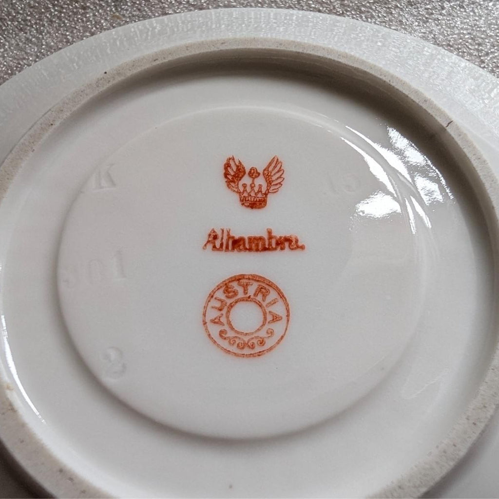 Porcelain dish base with Alhambra maker stamp in orange