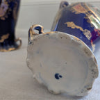 Porcelain vase base with cobalt blue underside and gold decorative rim, Sevres-style