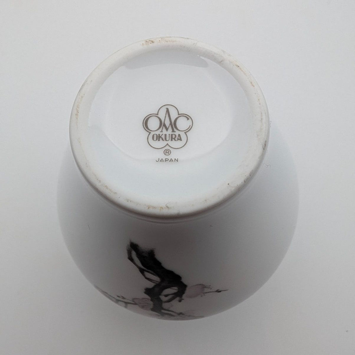 Porcelain bud vase base with Okura OAC Japan maker stamp