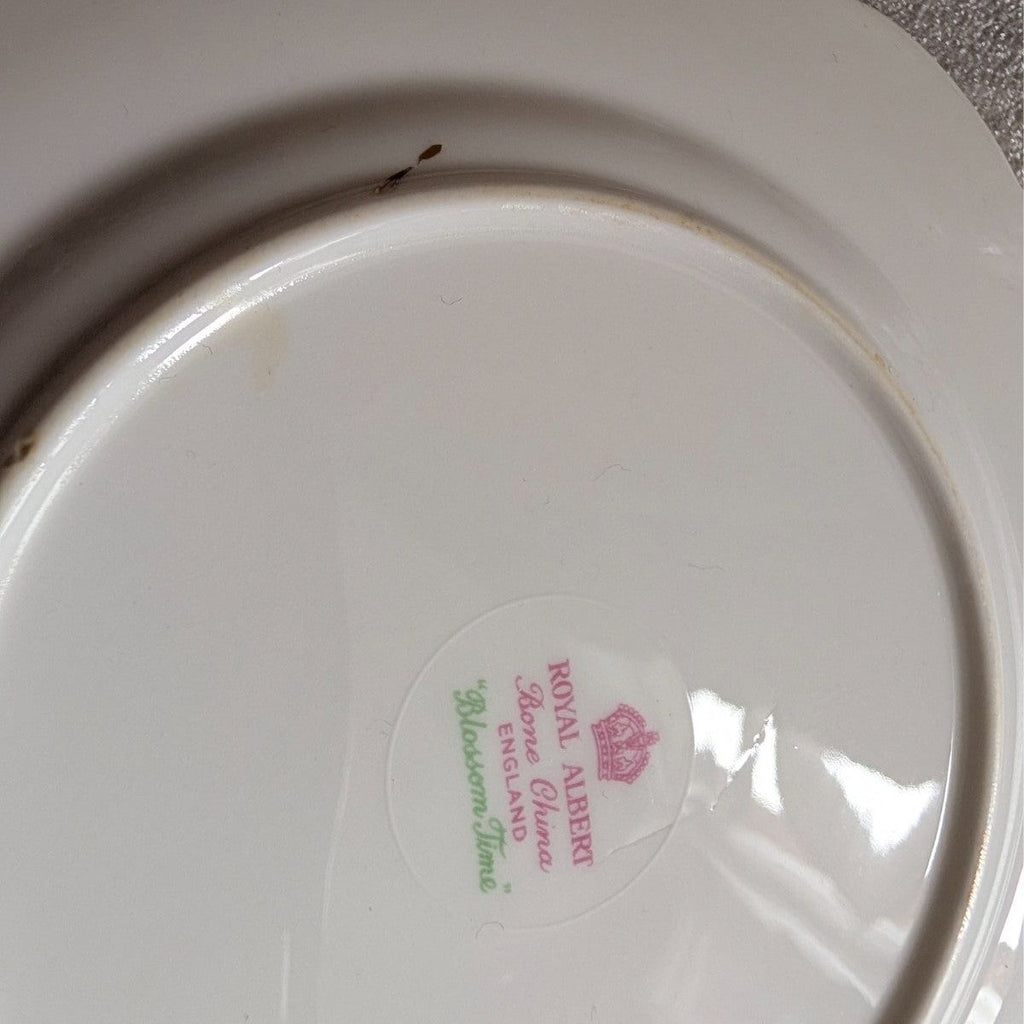 Royal Albert bone china side plate underside, round maker stamp in pink