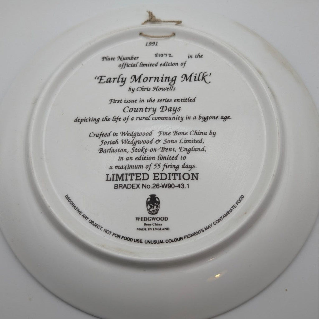 Collector plate back with 'Early Morning Milk' and 'LIMITED EDITION' text
