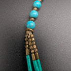 Turquoise bead strand with bronze bead end caps and chain clasp, boho choker