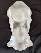 Frosted crystal cat sculpture, rear view from above, detailed paws and tail