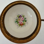 Porcelain lid underside with floral bouquet medallion and gilt bronze rim
