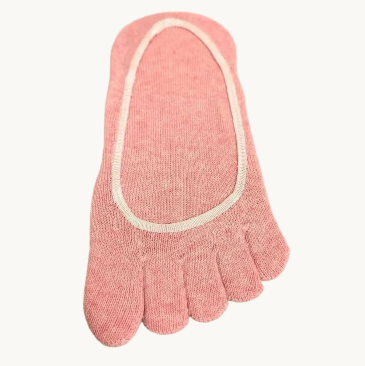 Pink five-finger no-show toe socks with elastic cuff and separate toe sections