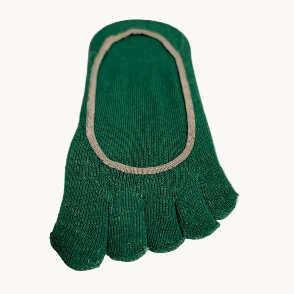Green five-finger no-show toe socks with elastic cuff and separate toe sections