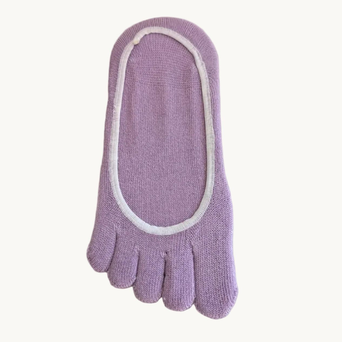 A single mauvetoe sock with a white trim around the opening, laid flat on a gray surface.