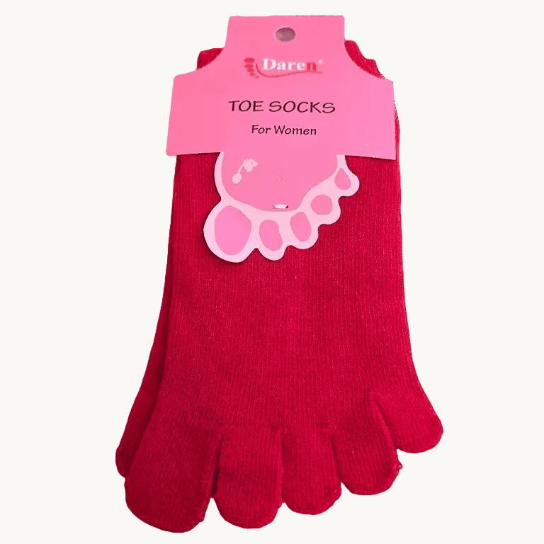 Women’s 5-finger toe socks in red, extra-low invisible liner style