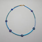 Handmade Blue Millefiori Flower Bead Choker Necklace