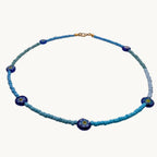 Handmade Blue Millefiori Flower Bead Choker Necklace