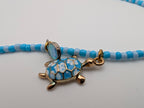 Handmade Blue Turtle Charm Choker Necklace with Glass Drops