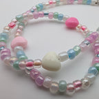 Pastel Multi-Colour Three Heart Beaded Choker Necklace