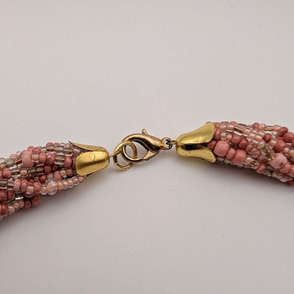 Dusty Pink & Clear Twisted Multi-Strand Beaded Statement Necklace