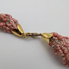 Dusty Pink & Clear Twisted Multi-Strand Beaded Statement Necklace