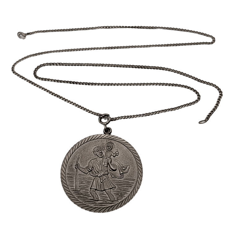 Sterling silver St Christopher round pendant necklace with chain